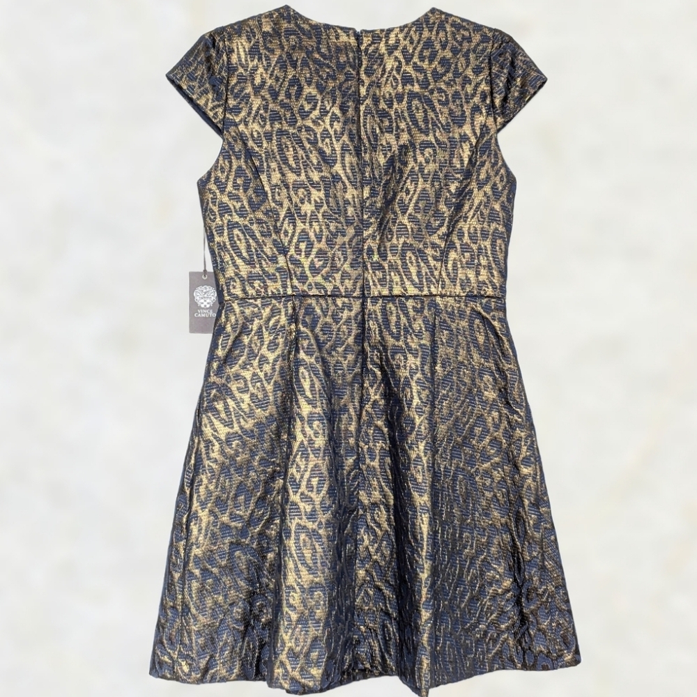 Vince Camuto Metallic Leopard Print Jaquard Fit And Flare Dress sz 12 - Picture 4 of 11